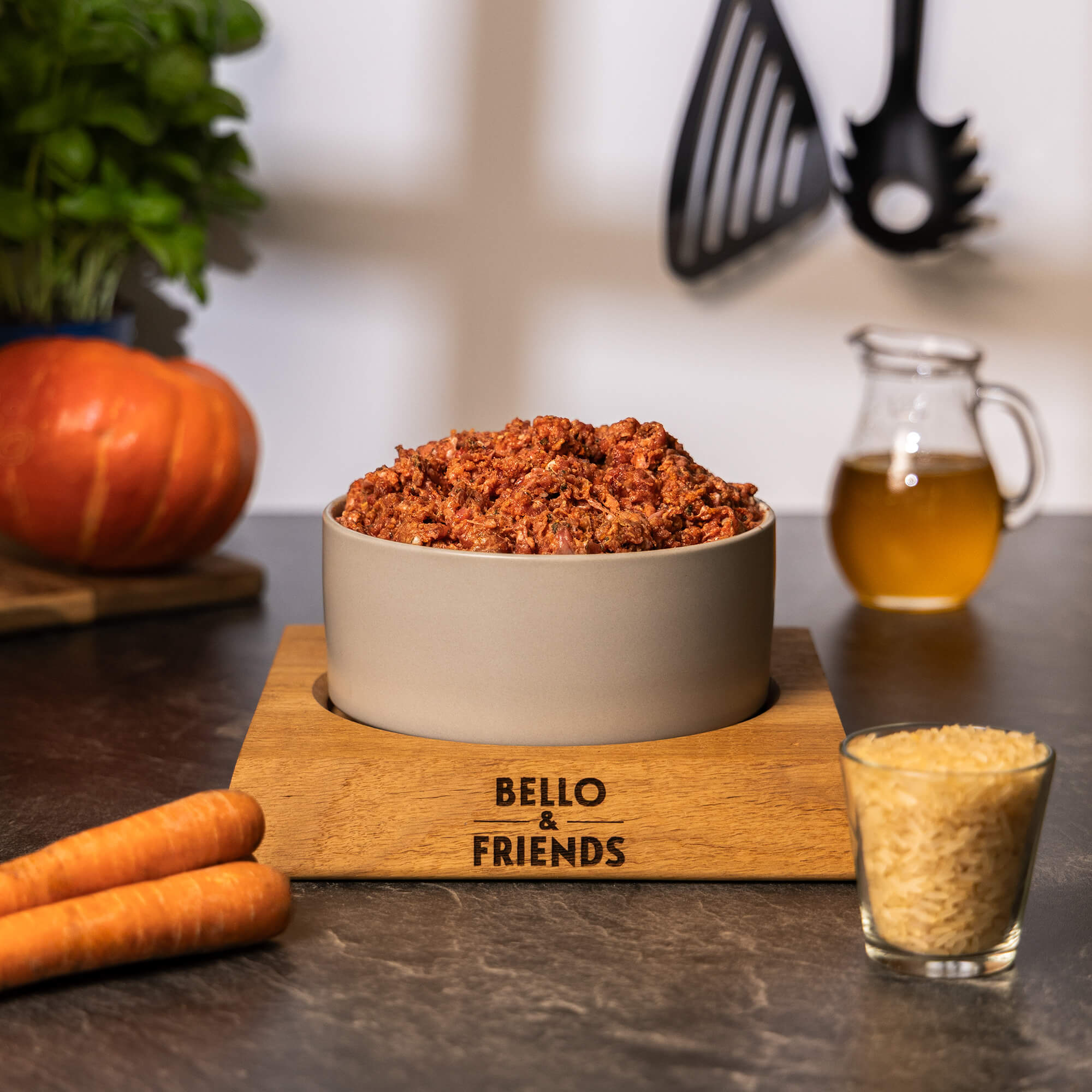 Barf Menü Rind mit Reis und Gemüse